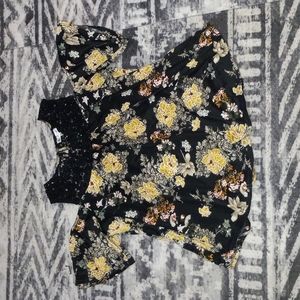 Black open shoulder floral shirt